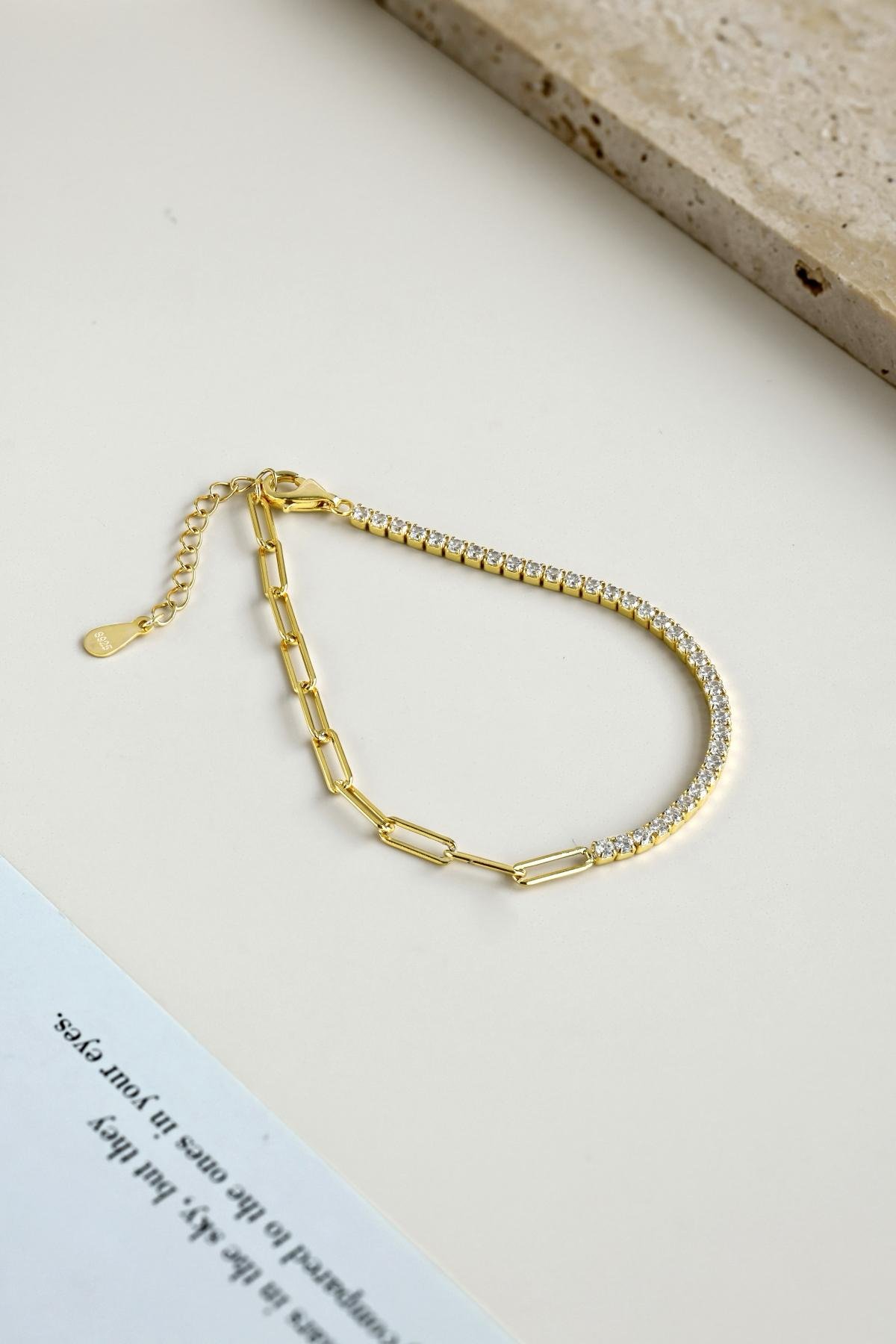 Half tennis golden chain bracelet - Image 2